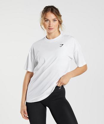 T Shirts Damskie Gymshark Treningowe Oversized Białe | PL 3028JPQ